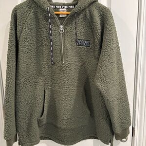 Pink Olive Green Sherpa Hoodie